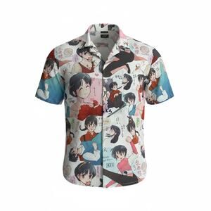 Anime Graphic Button Up Shirt Hawaiian Style Manga Print Medium